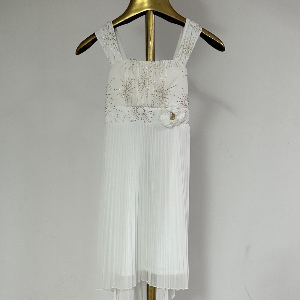 Amy's Closet White and Gold Formal Kids Dress
